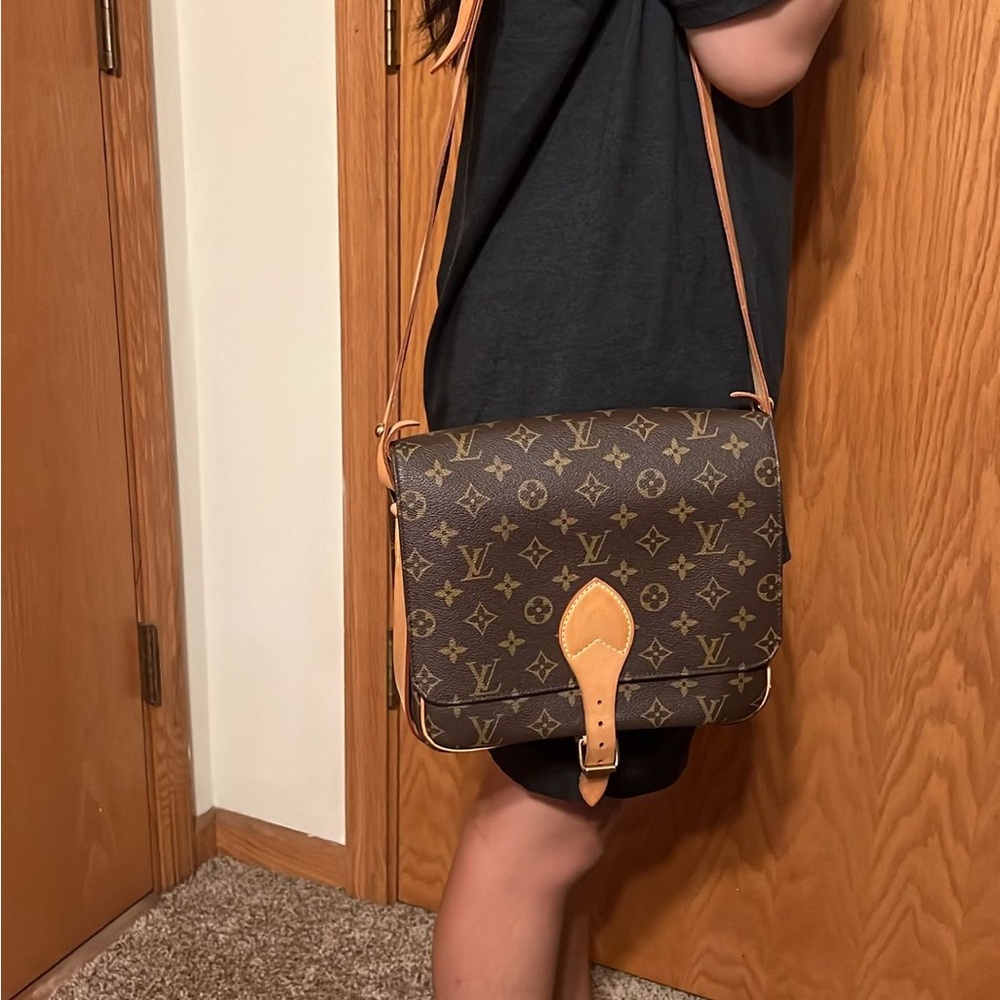 Authentic Louis Vuitton Brown Monogram Cartouchiere Crossbody Shoulder Bag